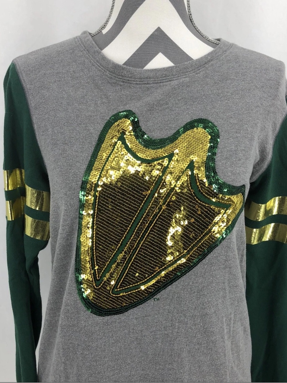 Victoria Secret PINK 5th & Ocean Gray Green Fleece Sequin Oregon Duck Logo XS Y9